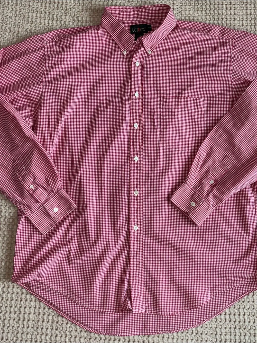 Vintage J. Crew Mens Button-Down Shirt in Red Gingham